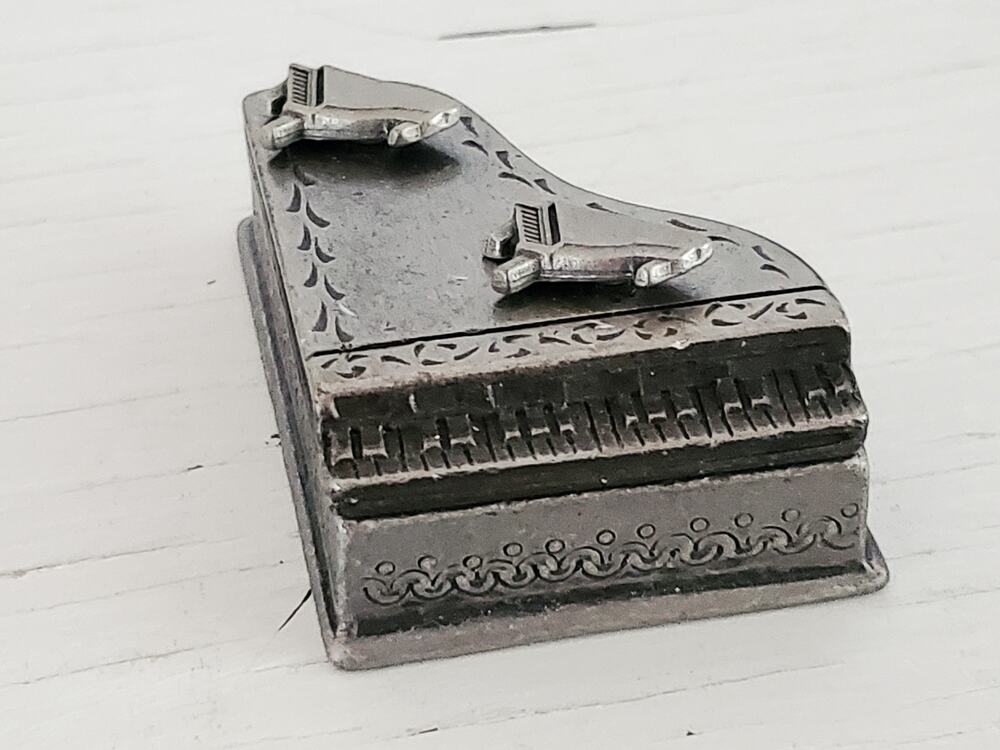 Vintage Pewter Torino Grand Piano Earring Trinket and Brooch Set